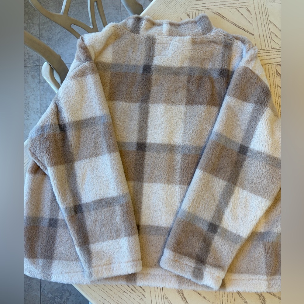 Plaid Fuzzy/Furry Pullover Sweater - Picture 3 of 8